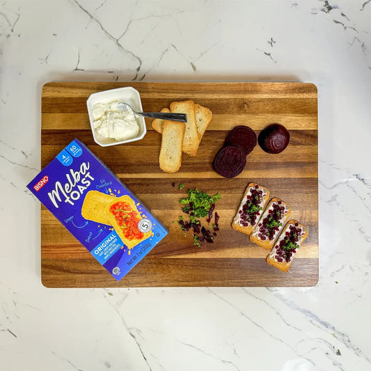 Cheese and Beet Melba bites