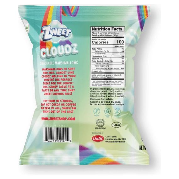 Cloudz Snackable Marshmallows Rainbow Layers | 3.5 oz | Zweet - ShopGalil